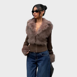 Froxelle | Λαμπερό Παλτό Πλεκτής Γούνας