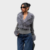 Froxelle | Λαμπερό Παλτό Πλεκτής Γούνας