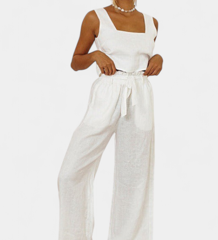 Pascuala Λινό Σετ Δύο Τεμαχίων με Αμάνικη Μπλούζα και Αέρινο Παντελόνι