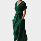 Cressida Βαμβακερό Φόρεμα με Λαιμόκοψη V και Ρυθμιζόμενη Μέση