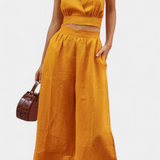 Valentina Σετ με Δαντελένιο Γιλέκο με Ανοιχτή Πλάτη και Φαρδύ Παντελόνι