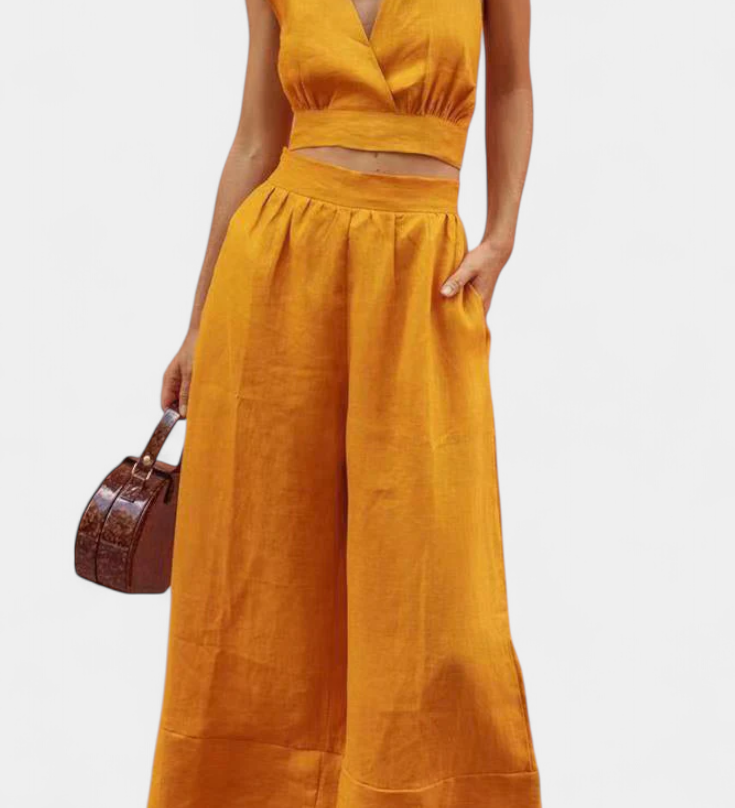 Valentina Σετ με Δαντελένιο Γιλέκο με Ανοιχτή Πλάτη και Φαρδύ Παντελόνι