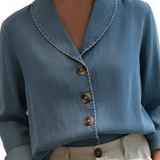Riley - Vintage Denim Βαμβακερό Τοπ με Γιακά Σάλι και Κουμπιά (Vintage Shawl Collar Button-up Denim Cotton Top)