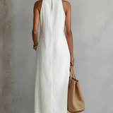 Jimena - Λινό μίντι φόρεμα με γιακά Mao