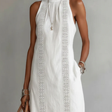 Jimena - Λινό μίντι φόρεμα με γιακά Mao