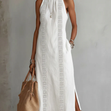 Jimena - Λινό μίντι φόρεμα με γιακά Mao