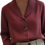 Riley - Vintage Denim Βαμβακερό Τοπ με Γιακά Σάλι και Κουμπιά (Vintage Shawl Collar Button-up Denim Cotton Top)