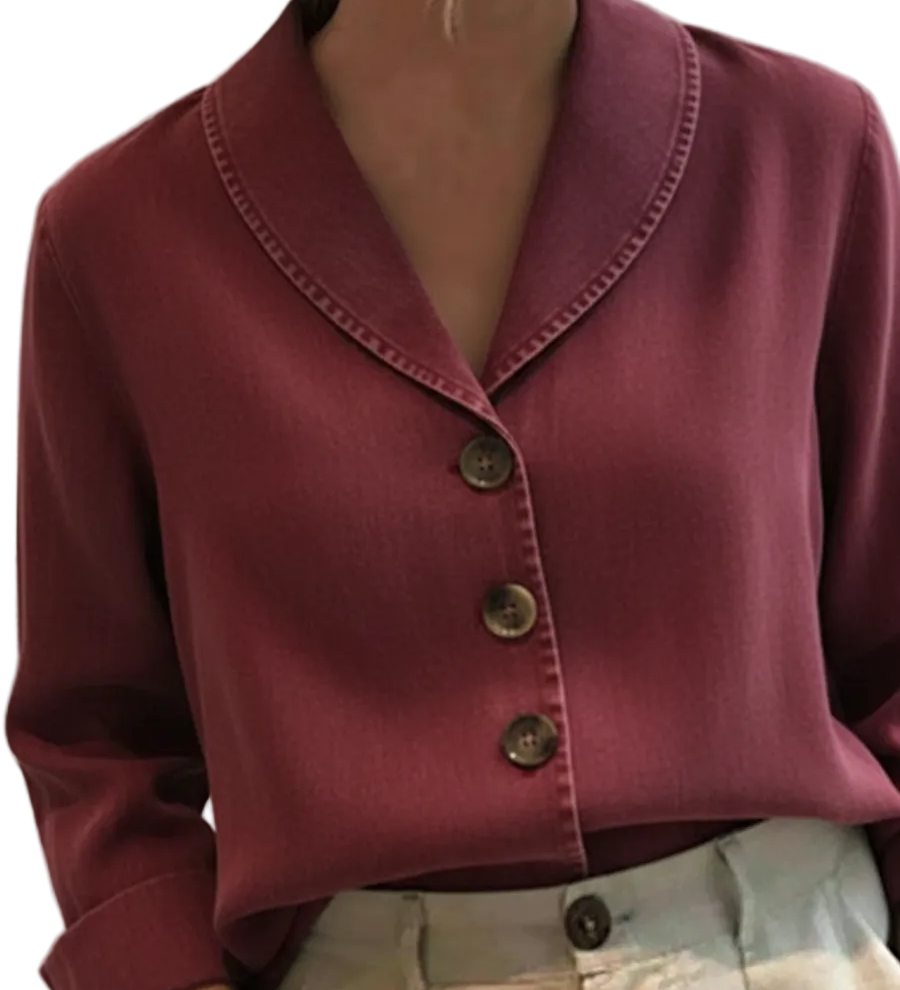 Riley - Vintage Denim Βαμβακερό Τοπ με Γιακά Σάλι και Κουμπιά (Vintage Shawl Collar Button-up Denim Cotton Top)