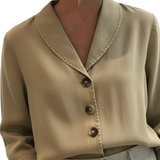 Riley - Vintage Denim Βαμβακερό Τοπ με Γιακά Σάλι και Κουμπιά (Vintage Shawl Collar Button-up Denim Cotton Top)