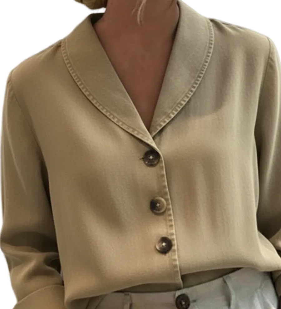 Riley - Vintage Denim Βαμβακερό Τοπ με Γιακά Σάλι και Κουμπιά (Vintage Shawl Collar Button-up Denim Cotton Top)