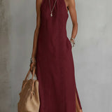 Jimena - Λινό μίντι φόρεμα με γιακά Mao