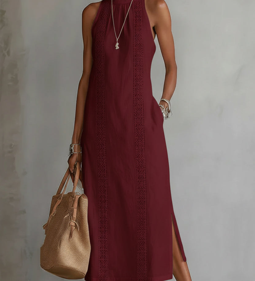 Jimena - Λινό μίντι φόρεμα με γιακά Mao