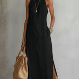 Jimena - Λινό μίντι φόρεμα με γιακά Mao