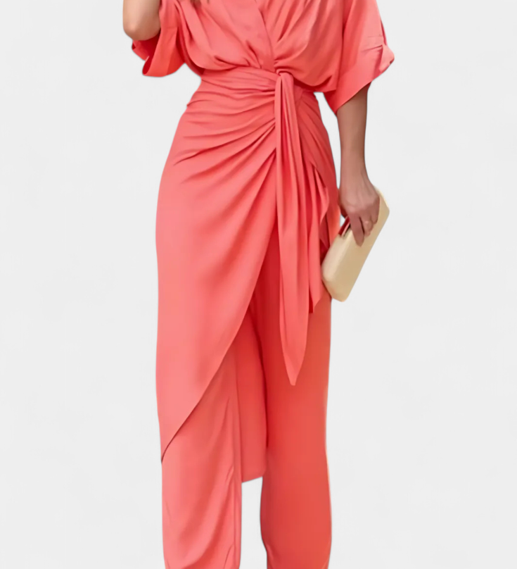 Mayleen Σταυρωτό Σετ με Μπροστινό Φιόγκο και Ίσιο Παντελόνι