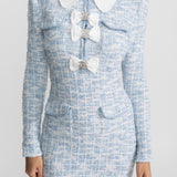 Tevera | Τουίντ Μίνι Φόρεμα με Αντιθετικό Γιακά και Διακοσμητικούς Φιόγκους