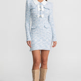 Tevera | Τουίντ Μίνι Φόρεμα με Αντιθετικό Γιακά και Διακοσμητικούς Φιόγκους