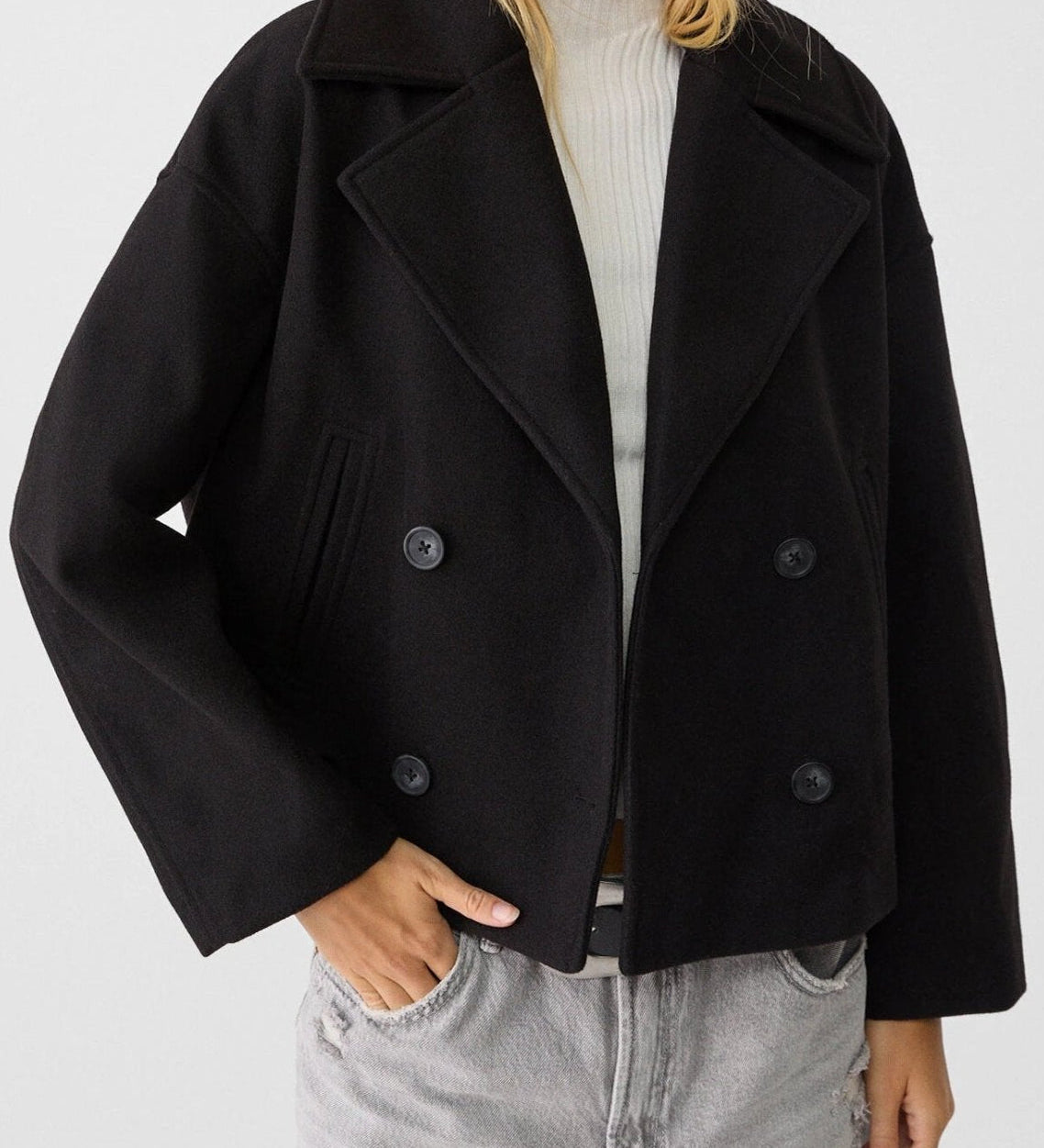 Ελένη – Κοντό Παλτό Oversized με Διπλό Κουμπί