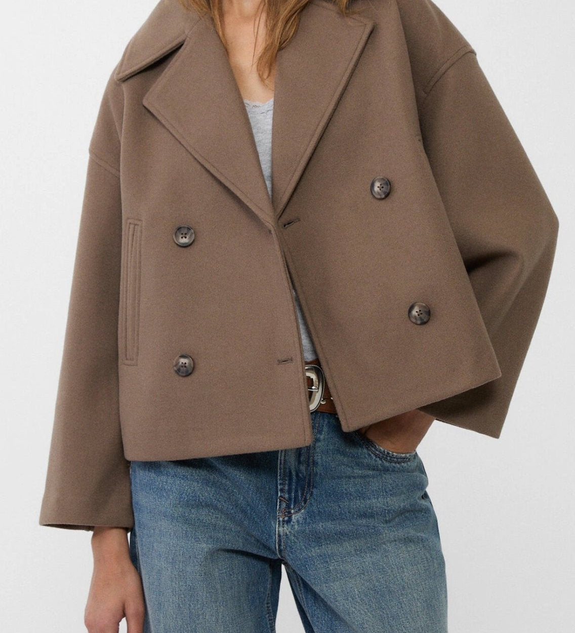 Ελένη – Κοντό Παλτό Oversized με Διπλό Κουμπί