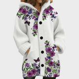 Eloise | Γυναικείο Μωβ Λουλουδάτο Σύνθετο Φλις Μακρύ Παλτό