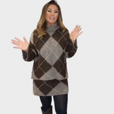 Hira - Σετ 2 Τεμαχίων Πλεκτή Μπλούζα & Φούστα με Σχέδιο Ρόμβους (Diamond Pattern Knit Sweater & Skirt 2-Piece Set)