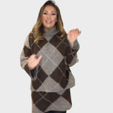 Hira - Σετ 2 Τεμαχίων Πλεκτή Μπλούζα & Φούστα με Σχέδιο Ρόμβους (Diamond Pattern Knit Sweater & Skirt 2-Piece Set)