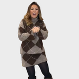 Hira - Σετ 2 Τεμαχίων Πλεκτή Μπλούζα & Φούστα με Σχέδιο Ρόμβους (Diamond Pattern Knit Sweater & Skirt 2-Piece Set)