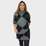 Hira - Σετ 2 Τεμαχίων Πλεκτή Μπλούζα & Φούστα με Σχέδιο Ρόμβους (Diamond Pattern Knit Sweater & Skirt 2-Piece Set)