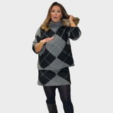 Hira - Σετ 2 Τεμαχίων Πλεκτή Μπλούζα & Φούστα με Σχέδιο Ρόμβους (Diamond Pattern Knit Sweater & Skirt 2-Piece Set)