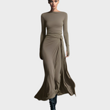 Hera | Γυναικείο Γκρι Εκπληκτικό Ελαστικό Μίγμα Υφάσματος Φορεμα - Κορδόνι Maxi Φόρεμα MDA1401H9I