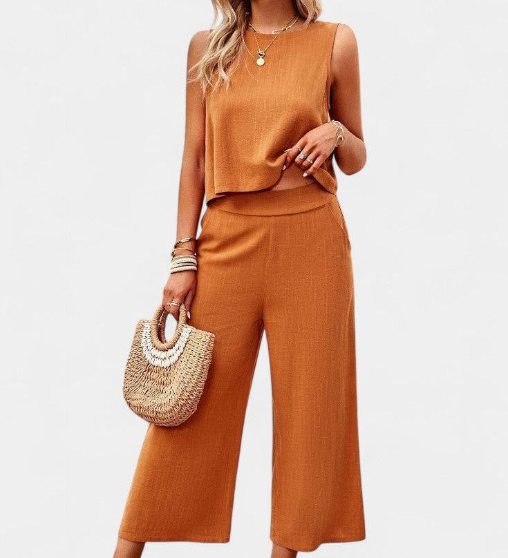 Lavinia Boho Σετ με Αέρινο Τοπ και Σορτς από Λινό και Βαμβάκι